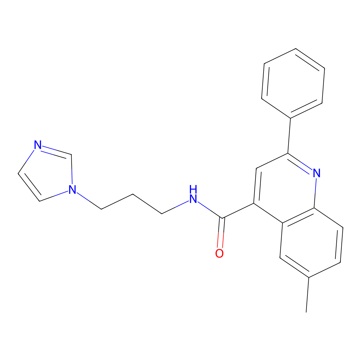 N-(3-imidazol-1-ylpropyl)-6-methyl-2-phenylquinoline-4-carboxamide molecular structure, CAS 777876-72-9