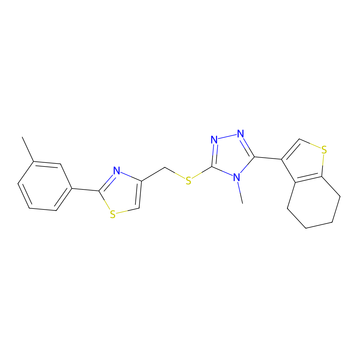 4-methyl-3-({[2-(3-methylphenyl)-1,3-thiazol-4-yl]methyl}sulfanyl)-5-(4,5,6,7-tetrahydro-1-benzothiophen-3-yl)-4H-1,2,4-triazole molecular structure, CAS 777877-43-7