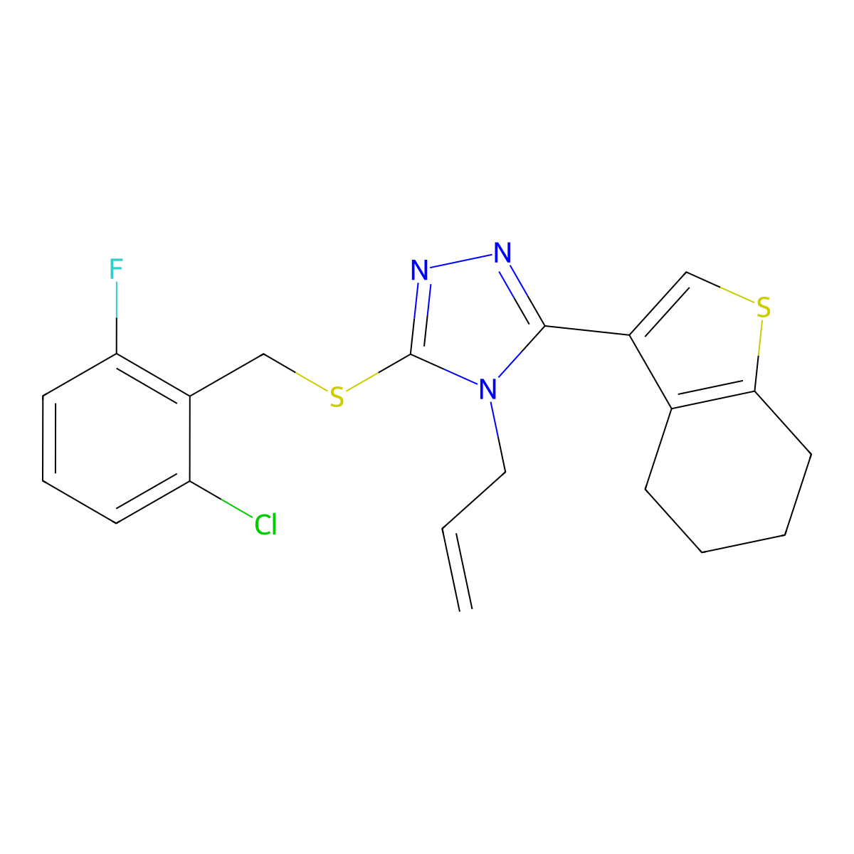 3-[[(2-Chloro-6-fluorophenyl)methyl]thio]-4-(2-propen-1-yl)-5-(4,5,6,7-tetrahydrobenzo[b]thien-3-yl)-4H-1,2,4-triazole molecular structure, CAS 777877-46-0