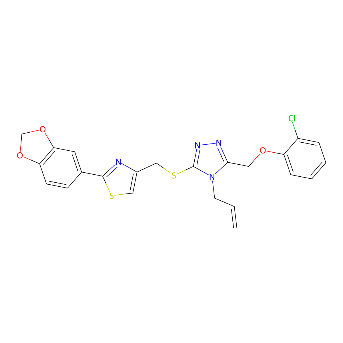 3-({[2-(1,3-benzodioxol-5-yl)-1,3-thiazol-4-yl]methyl}sulfanyl)-5-[(2-chlorophenoxy)methyl]-4-(prop-2-en-1-yl)-4H-1,2,4-triazole molecular structure, CAS 777877-57-3