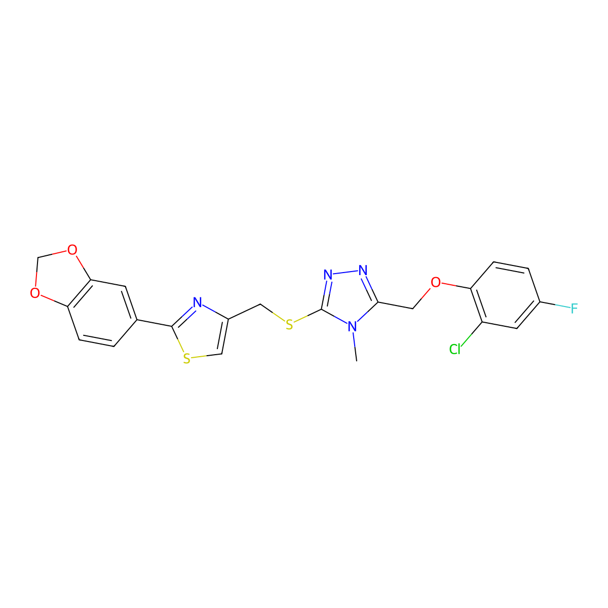 3-({[2-(1,3-benzodioxol-5-yl)-1,3-thiazol-4-yl]methyl}sulfanyl)-5-[(2-chloro-4-fluorophenoxy)methyl]-4-methyl-4H-1,2,4-triazole molecular structure, CAS 777877-63-1