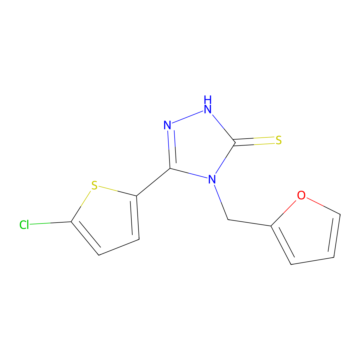 5-(5-chlorothiophen-2-yl)-4-(furan-2-ylmethyl)-4H-1,2,4-triazole-3-thiol molecular structure, CAS 777877-69-7
