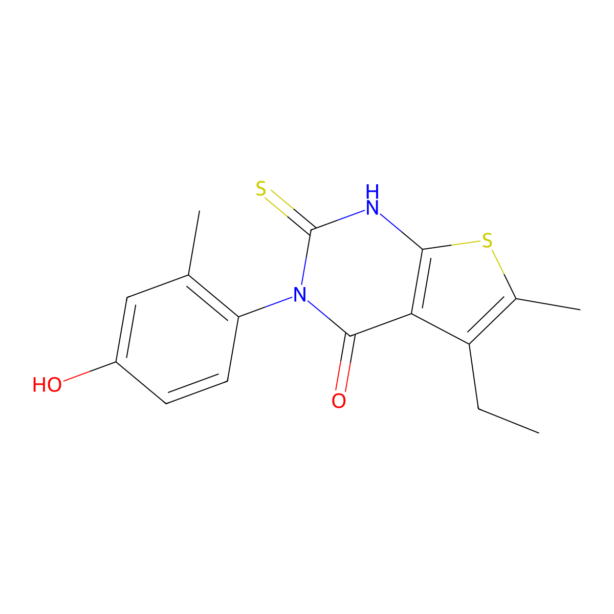 5-ethyl-3-(4-hydroxy-2-methylphenyl)-6-methyl-2-sulfanylthieno[2,3-d]pyrimidin-4(3H)-one molecular structure, CAS 777877-77-7