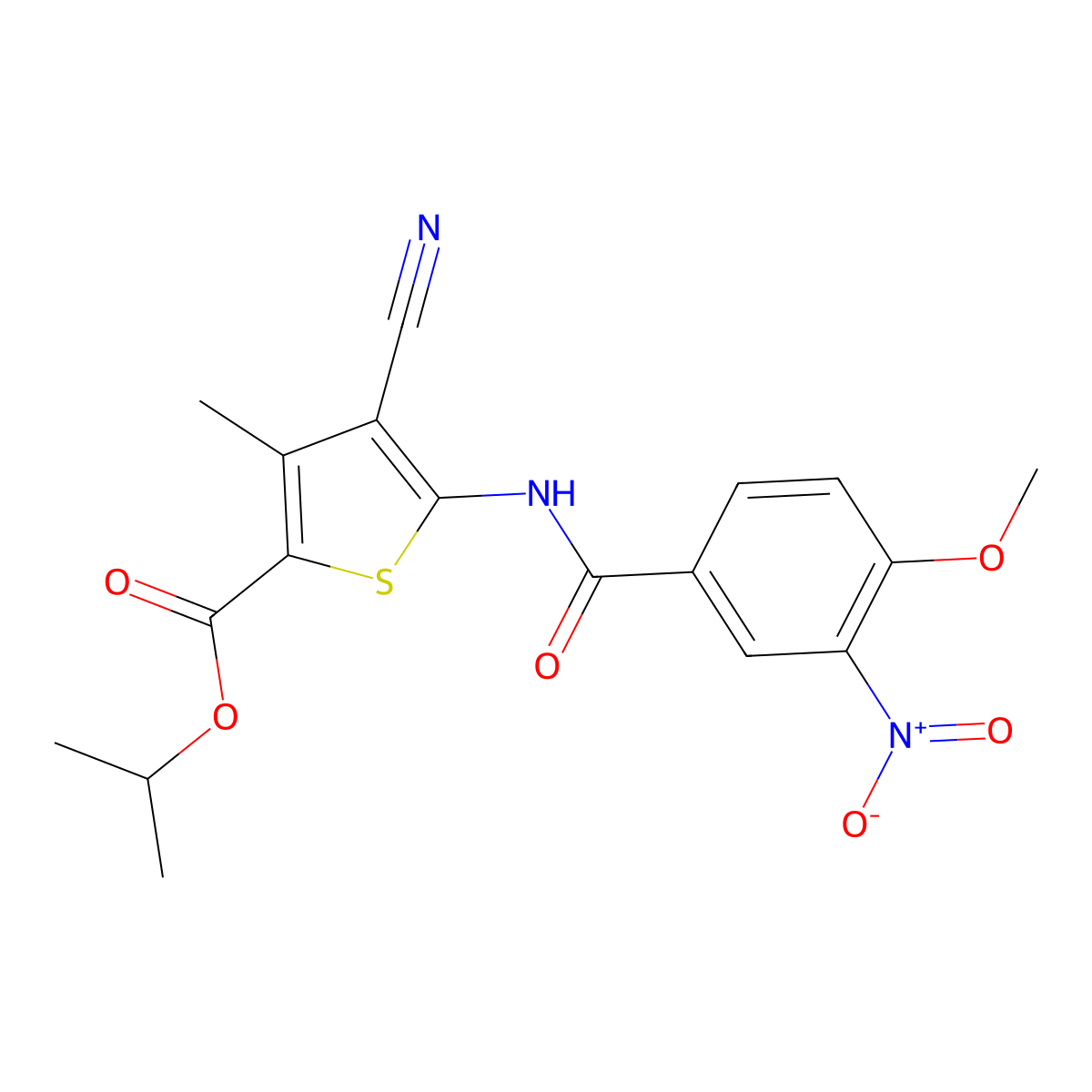 Propan-2-yl 4-cyano-5-[(4-methoxy-3-nitrobenzoyl)amino]-3-methylthiophene-2-carboxylate molecular structure, CAS 777877-99-3