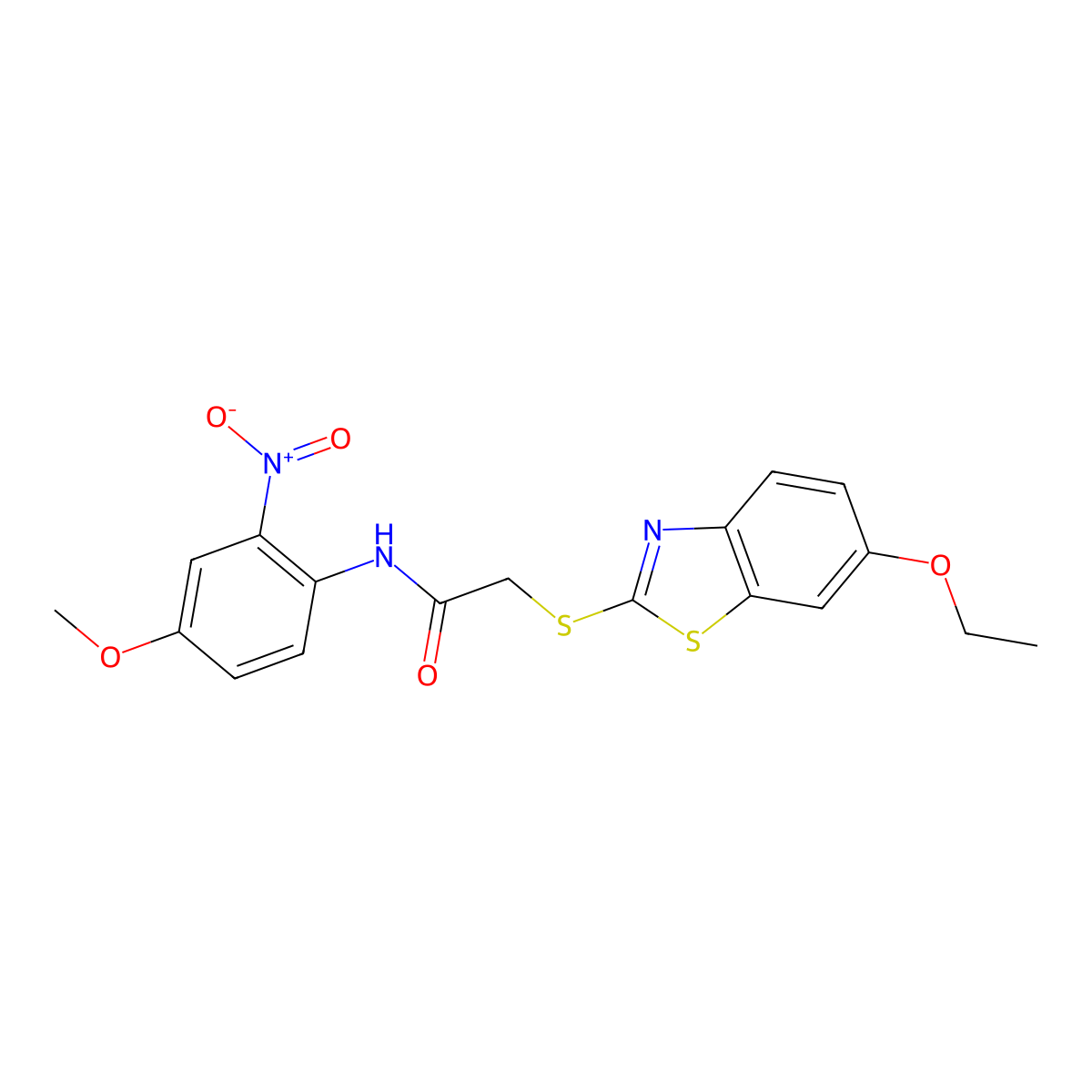 2-[(6-ethoxy-1,3-benzothiazol-2-yl)sulfanyl]-N-(4-methoxy-2-nitrophenyl)acetamide molecular structure, CAS 777878-56-5