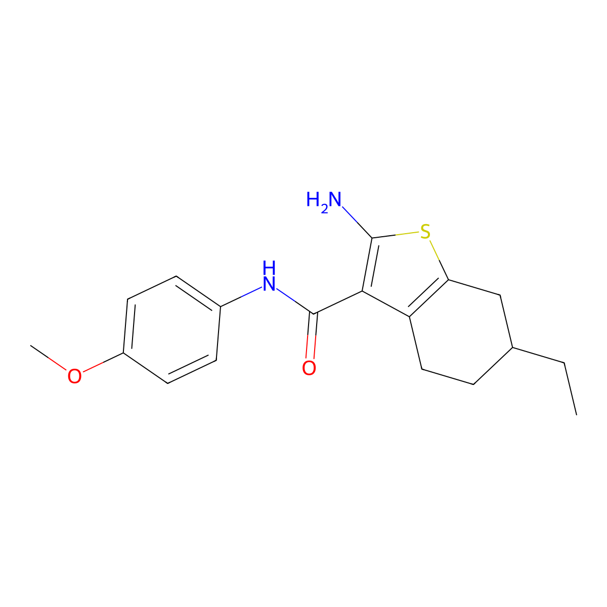 2-amino-6-ethyl-N-(4-methoxyphenyl)-4,5,6,7-tetrahydro-1-benzothiophene-3-carboxamide molecular structure, CAS 777879-12-6