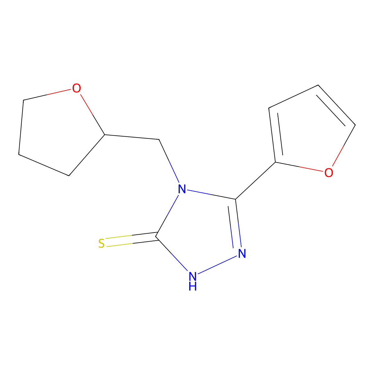 5-(2-furyl)-4-(tetrahydrofuran-2-ylmethyl)-4H-1,2,4-triazole-3-thiol molecular structure, CAS 777879-30-8