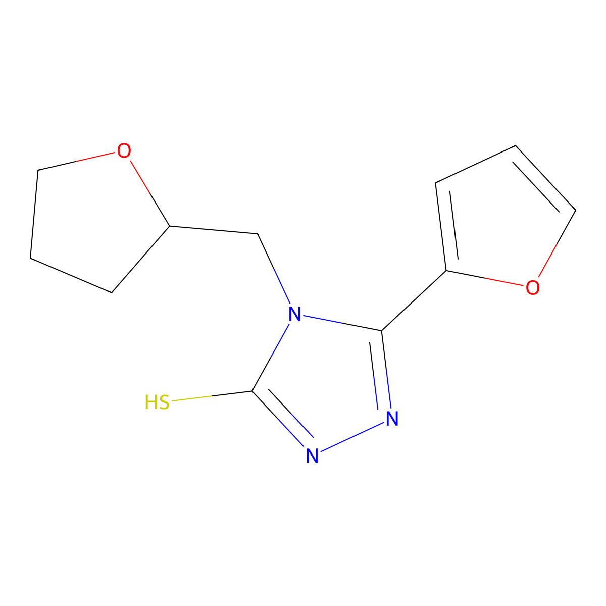 5-(2-furyl)-4-(tetrahydrofuran-2-ylmethyl)-4H-1,2,4-triazole-3-thiol molecular structure, CAS 777879-30-8