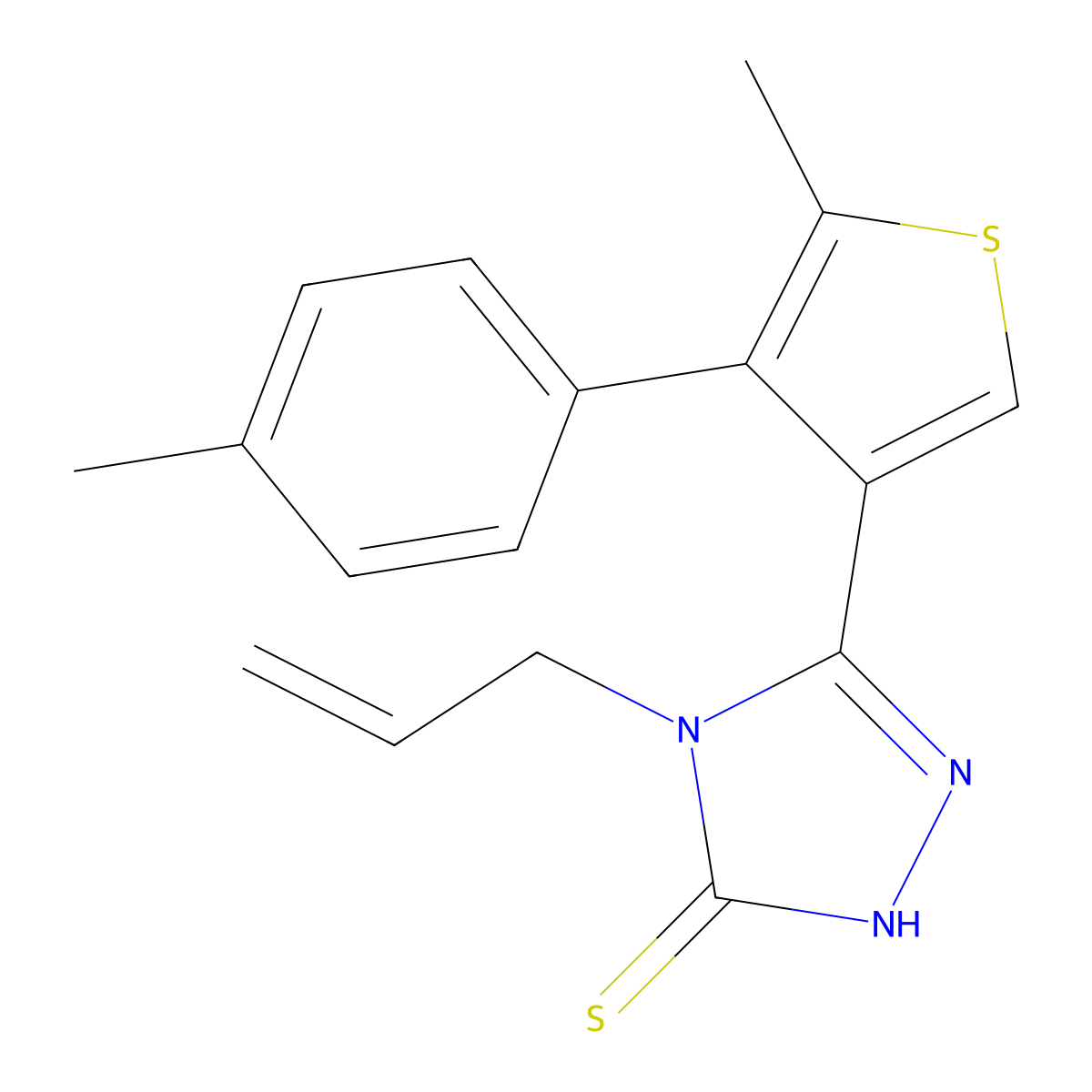 4-allyl-5-[5-methyl-4-(4-methylphenyl)thien-3-yl]-4H-1,2,4-triazole-3-thiol molecular structure, CAS 777879-45-5