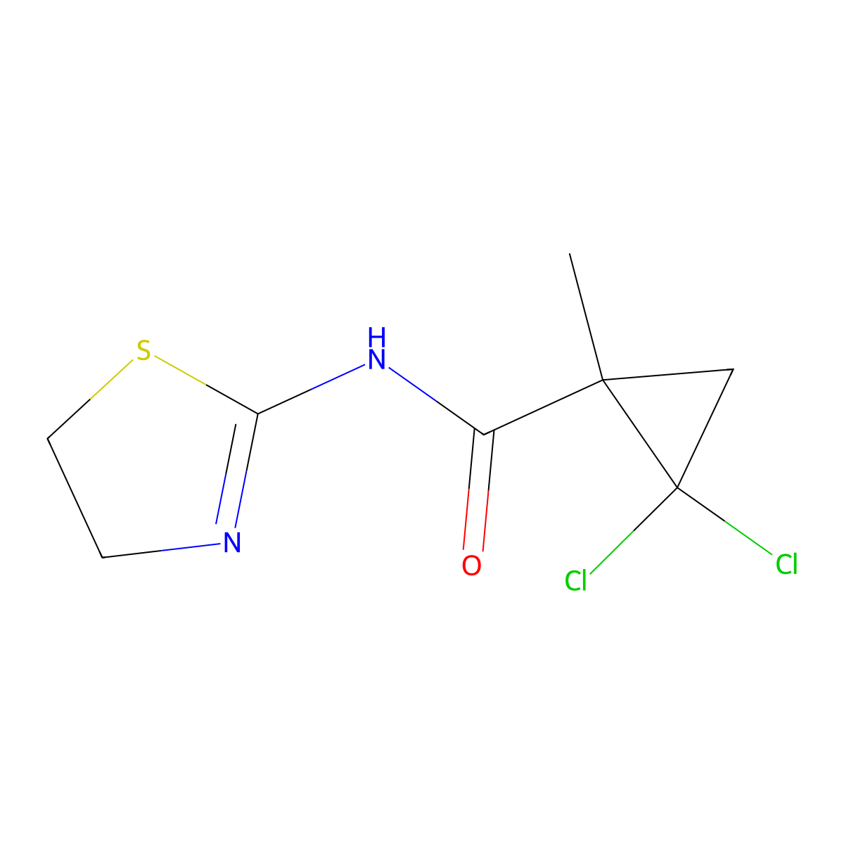 Cyclopropanecarboxamide, 2,2-dichloro-N-(4,5-dihydro-2-thiazolyl)-1-methyl- molecular structure, CAS 777879-58-0