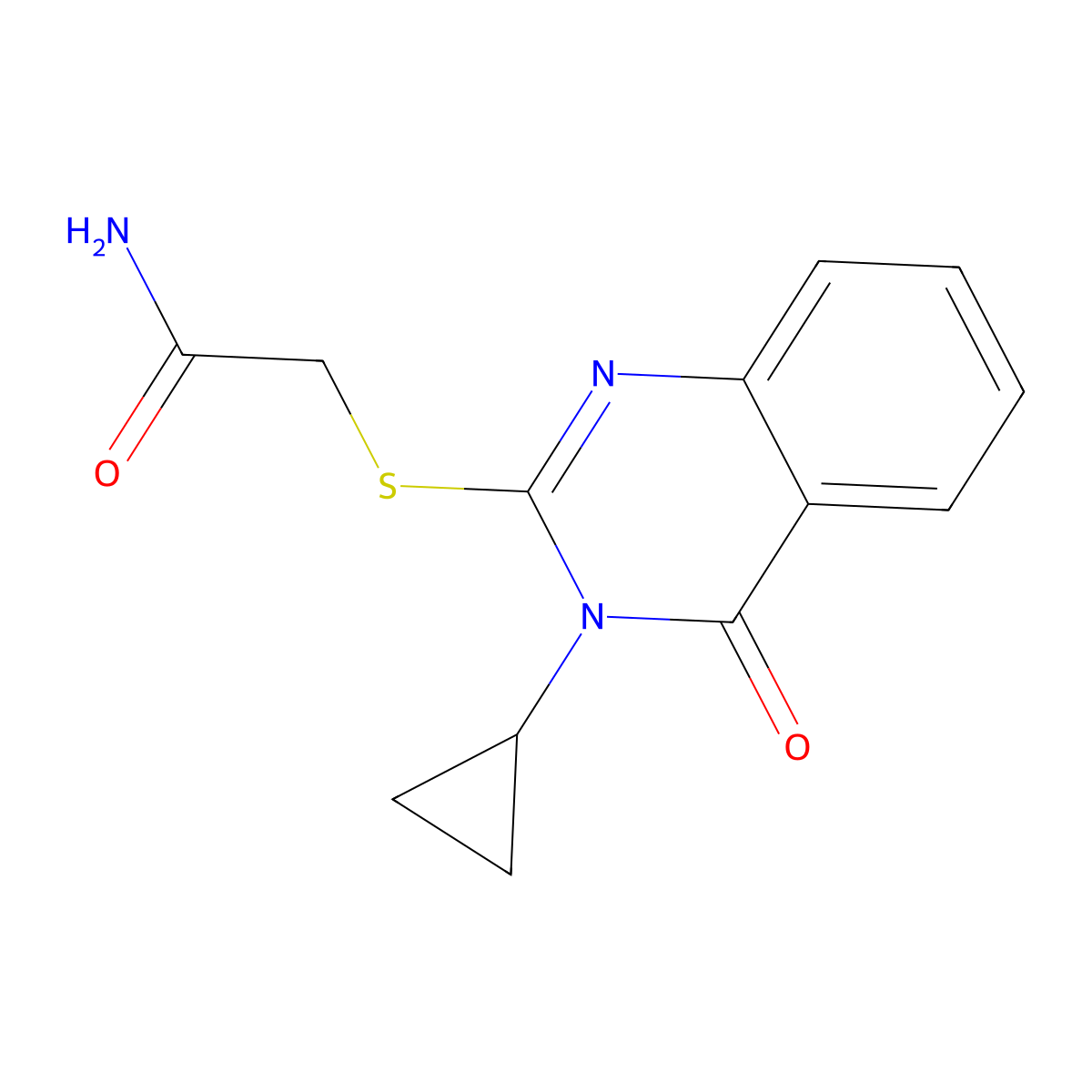 2-(3-Cyclopropyl-4-oxoquinazolin-2-yl)sulfanylacetamide molecular structure, CAS 777880-74-7