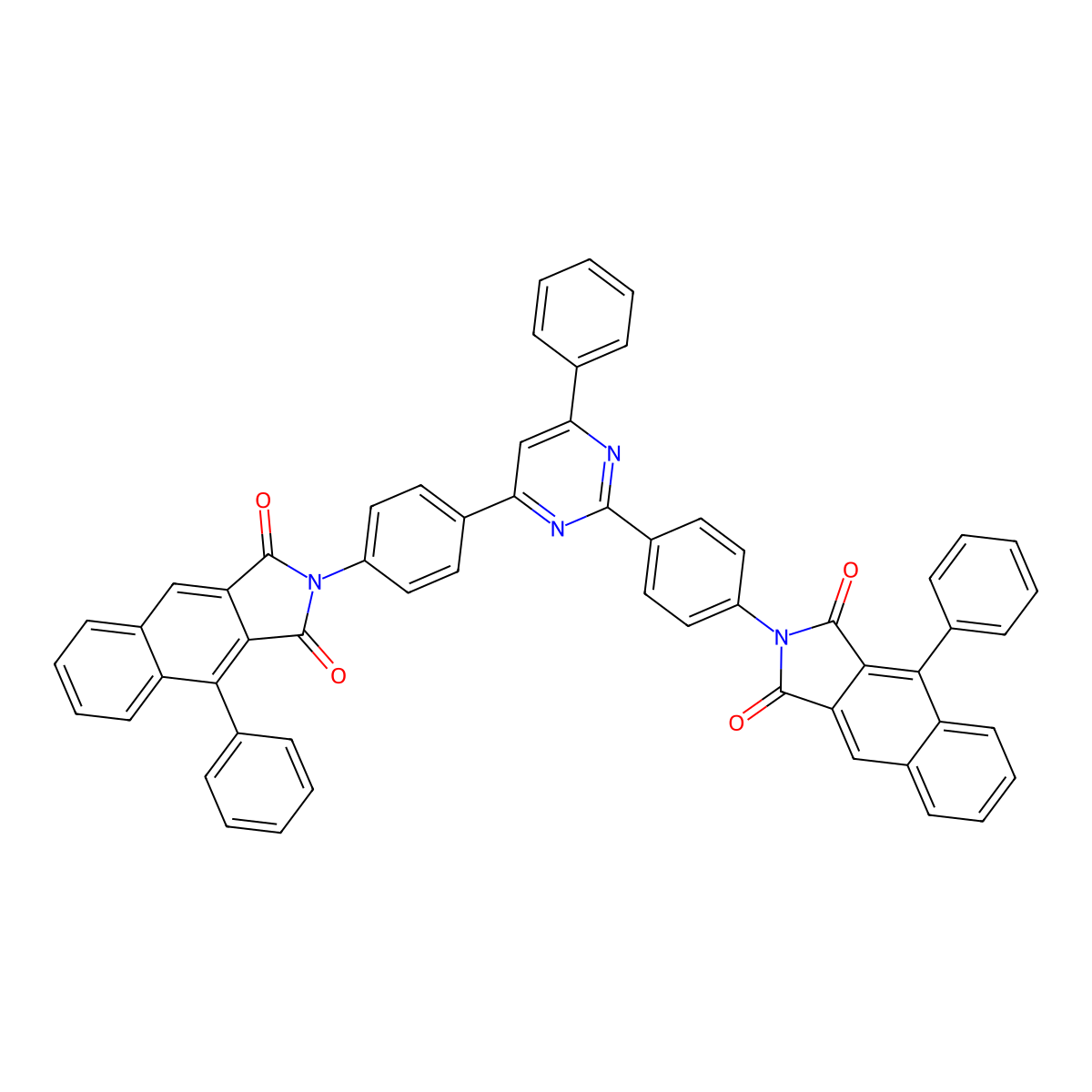 2,2'-[(6-phenylpyrimidine-2,4-diyl)dibenzene-4,1-diyl]bis(4-phenyl-1H-benzo[f]isoindole-1,3(2H)-dione) molecular structure, CAS 777881-99-9