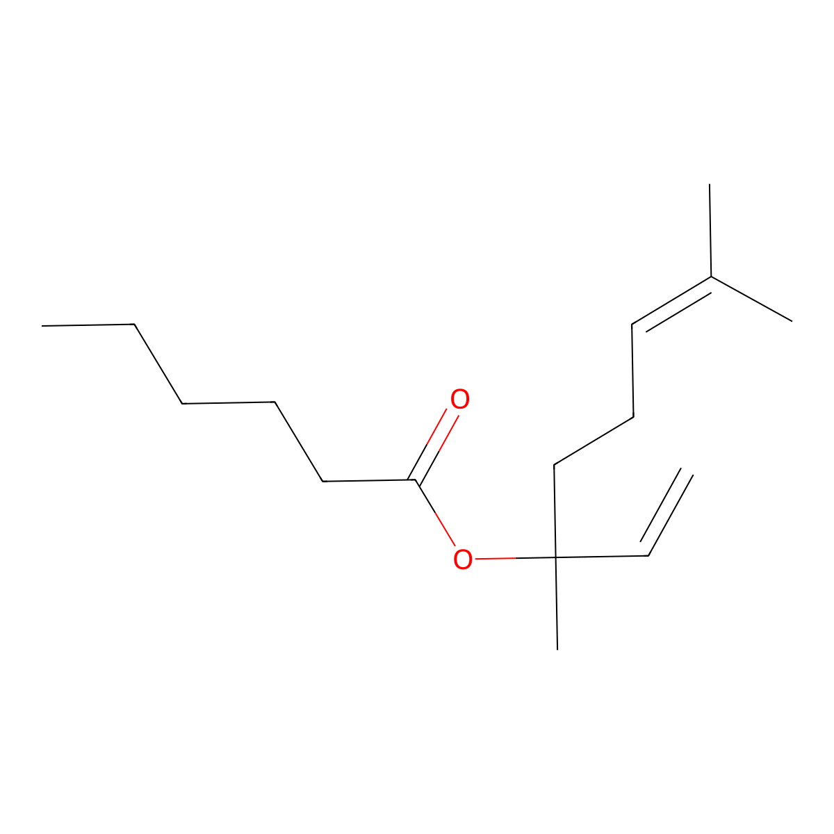 Linalyl hexanoate molecular structure, CAS 7779-23-9