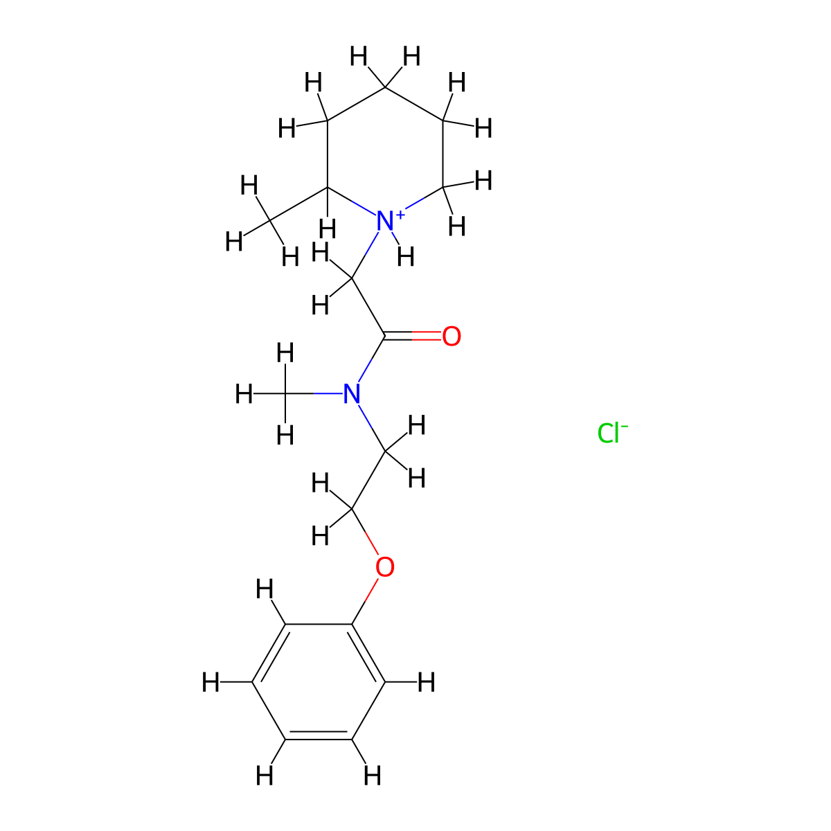 N-Methyl-2-(2-methylpiperidin-1-yl)-N-(2-phenoxyethyl)acetamide--hydrogen chloride (1/1) molecular structure, CAS 77791-42-5