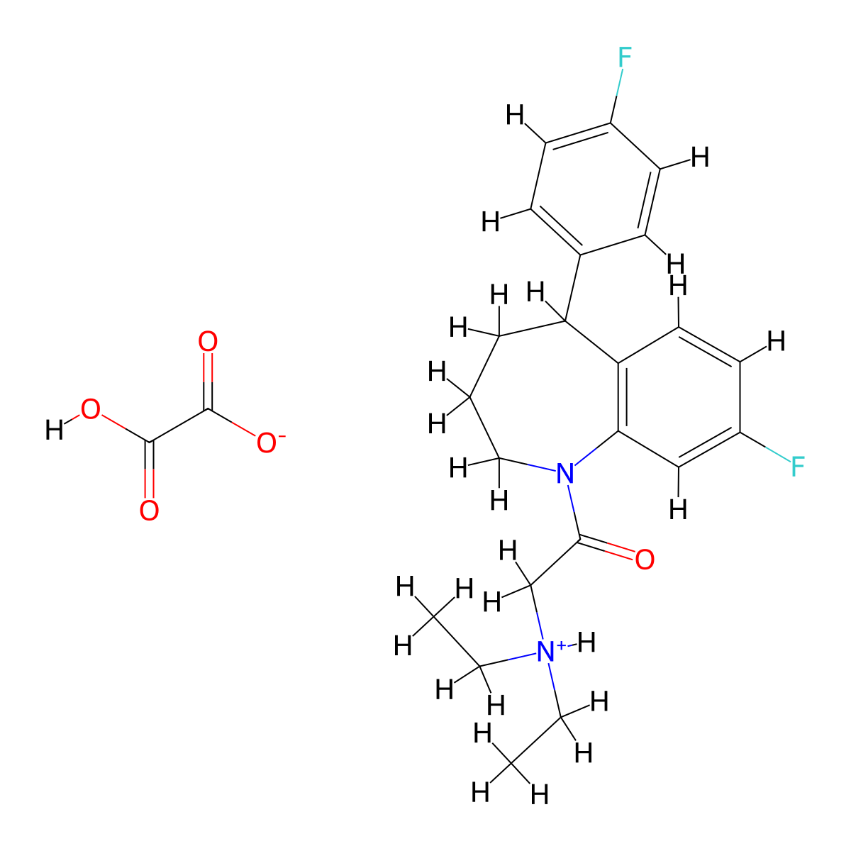 1H-1-Benzazepine, 2,3,4,5-tetrahydro-1-((diethylamino)acetyl)-8-fluoro-5-(4-fluorophenyl)-, ethanedioate (1:1) molecular structure, CAS 77795-94-9
