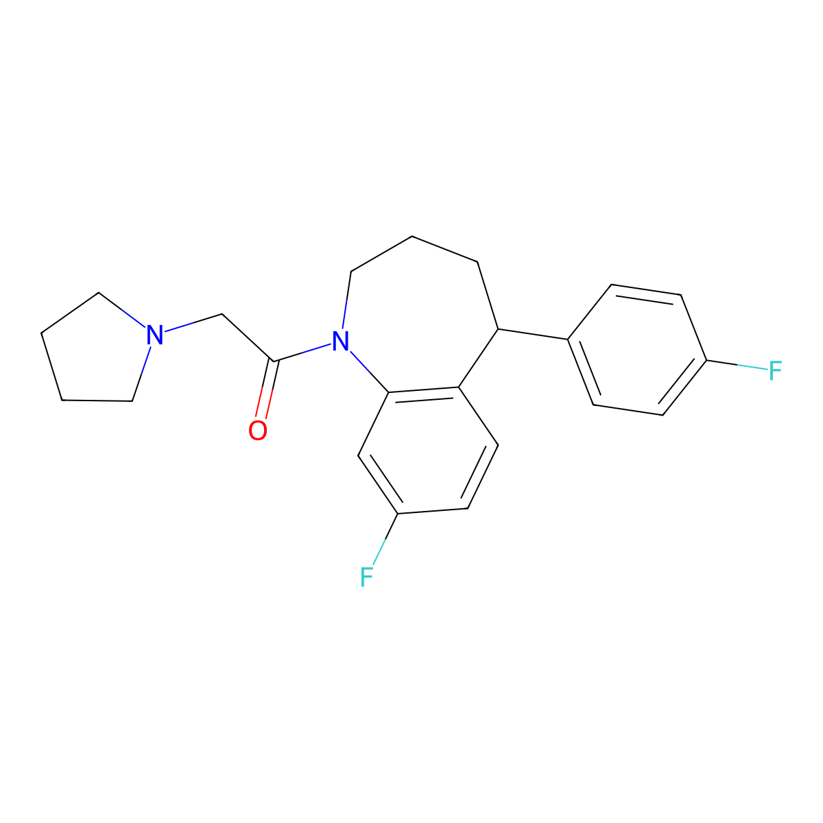 1-[8-Fluoro-5-(4-fluorophenyl)-2,3,4,5-tetrahydro-1-benzazepin-1-yl]-2-pyrrolidin-1-ylethanone molecular structure, CAS 77795-95-0