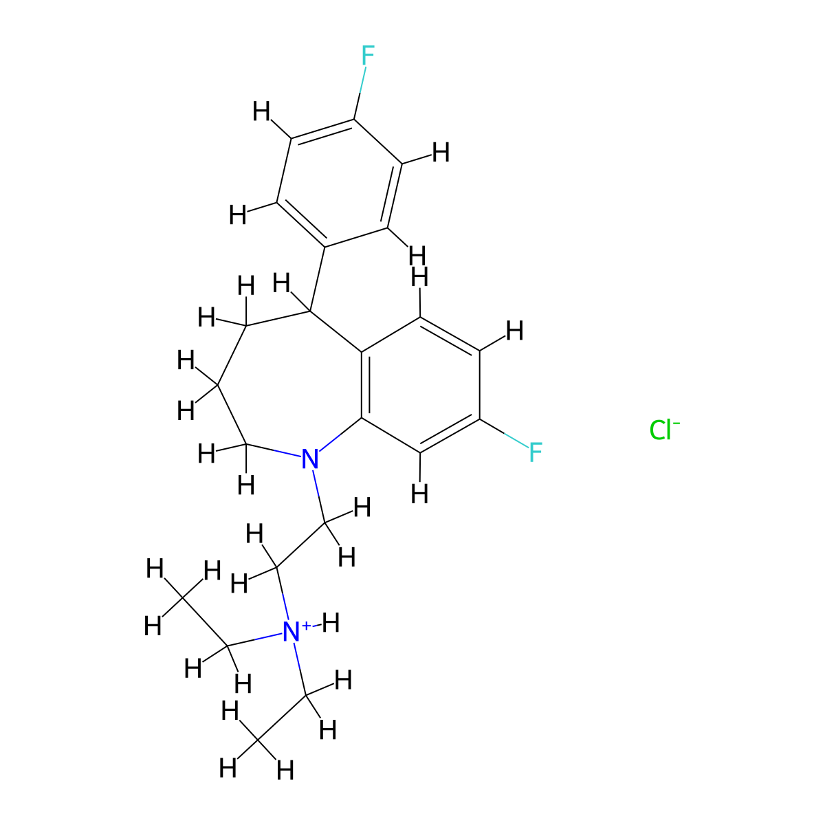 1H-1-Benzazepine, 2,3,4,5-tetrahydro-1-(2-(diethylamino)ethyl)-8-fluoro-5-(4-fluorophenyl)-, monohydrochloride molecular structure, CAS 77795-97-2