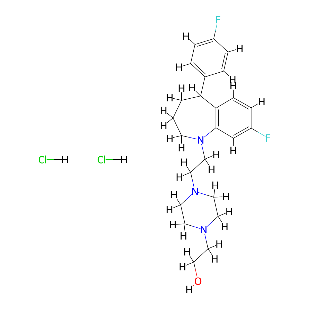1H-1-Benzazepine, 2,3,4,5-tetrahydro-8-fluoro-5-(4-fluorophenyl)-1-(2-(4-(2-hydroxyethyl)-1-piperazinyl)ethyl)-, dihydrochloride molecular structure, CAS 77796-07-7