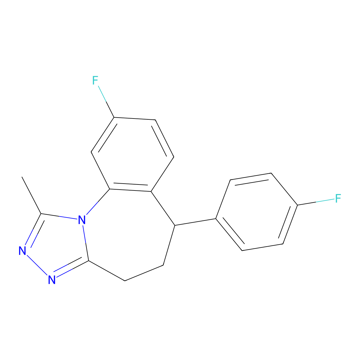 4H-(1,2,4)Triazolo(4,3-a)(1)benzazepine, 5,6-dihydro-9-fluoro-6-(4-fluorophenyl)-1-methyl- molecular structure, CAS 77796-09-9