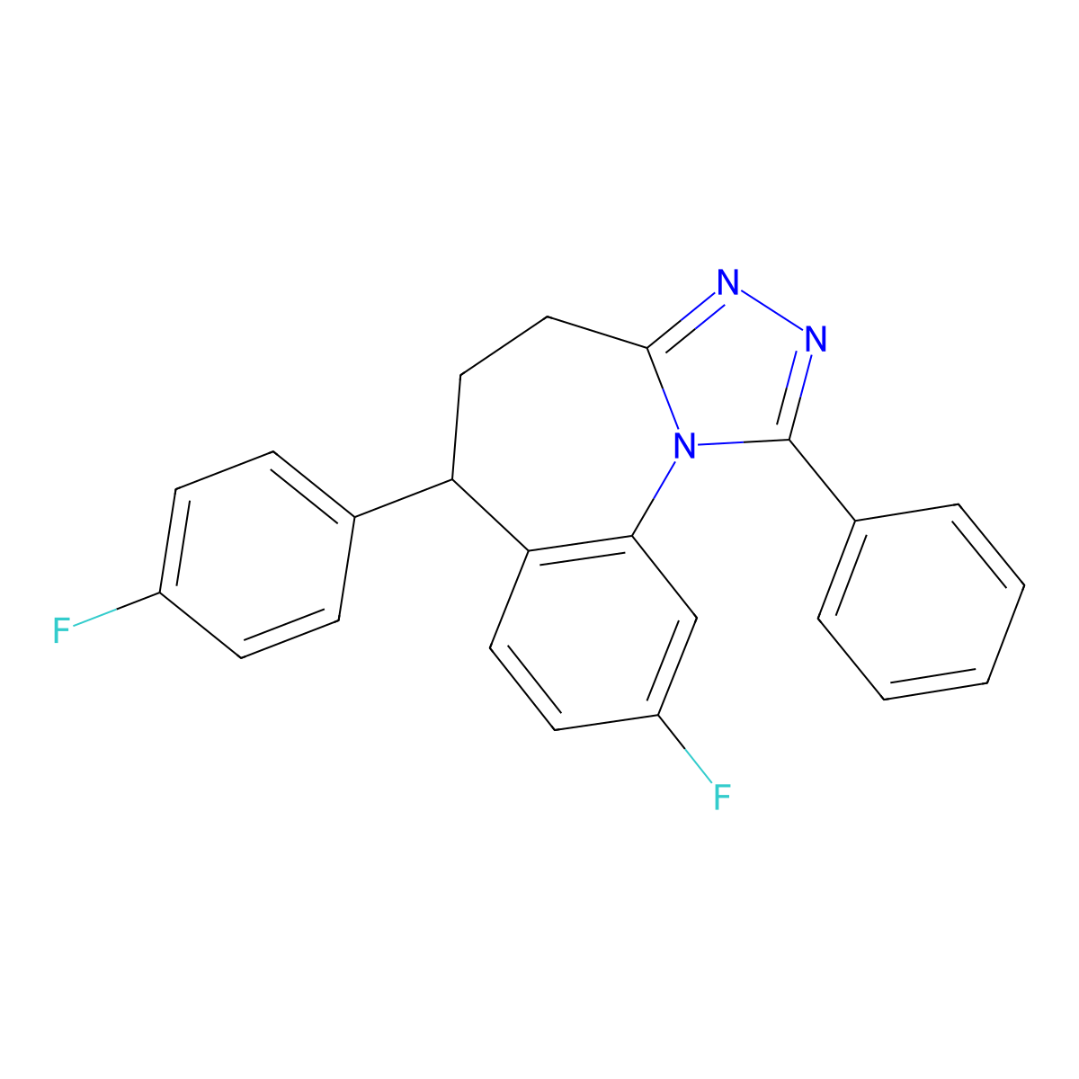 4H-(1,2,4)Triazolo(4,3-a)(1)benzazepine, 5,6-dihydro-9-fluoro-6-(4-fluorophenyl)-1-phenyl- molecular structure, CAS 77796-13-5