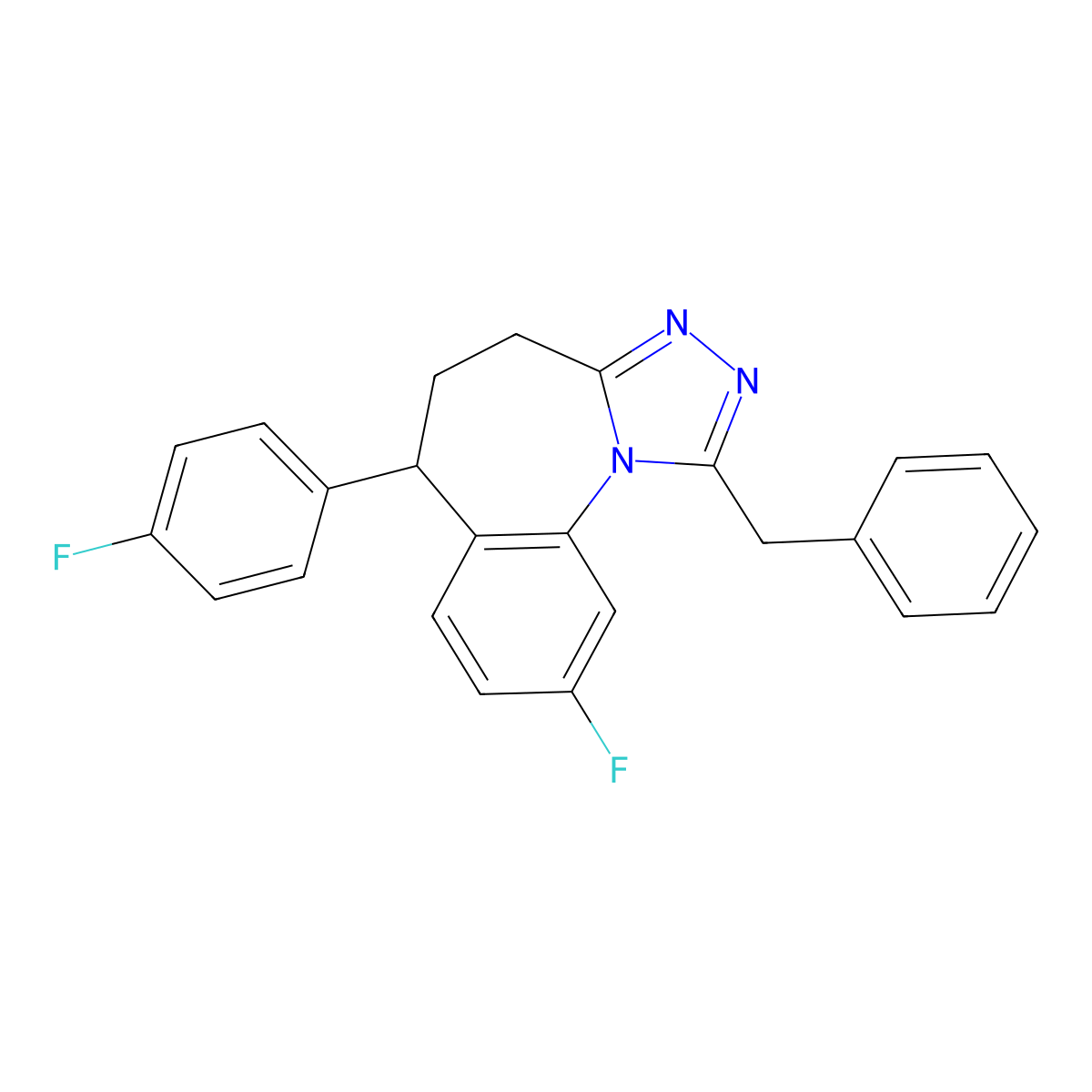 4H-(1,2,4)Triazolo(4,3-a)(1)benzazepine, 5,6-dihydro-9-fluoro-6-(4-fluorophenyl)-1-(phenylmethyl)- molecular structure, CAS 77796-14-6