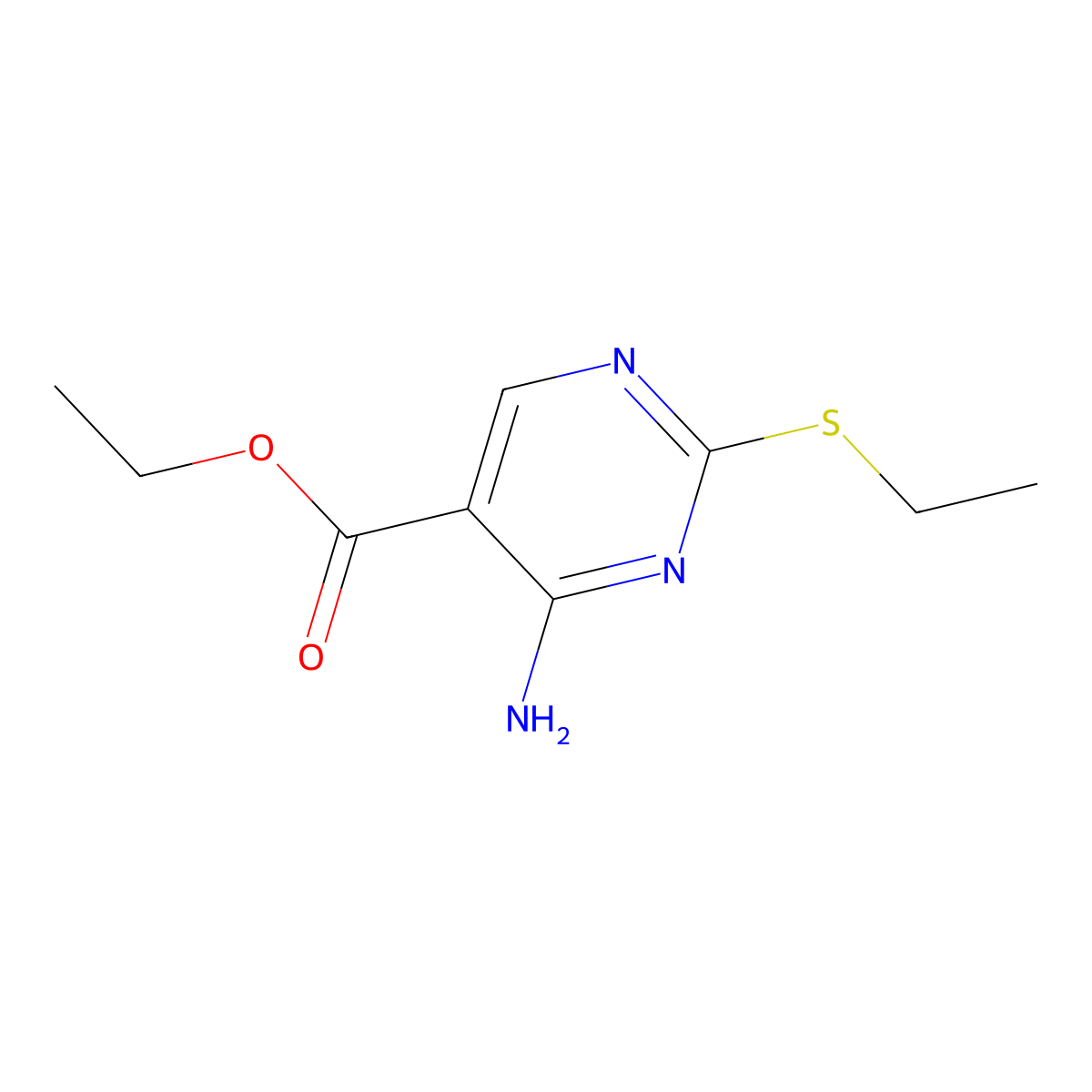 4-Amino-2-(ethylthio)-5-pyrimidinecarboxylic acid ethyl ester molecular structure, CAS 778-97-2
