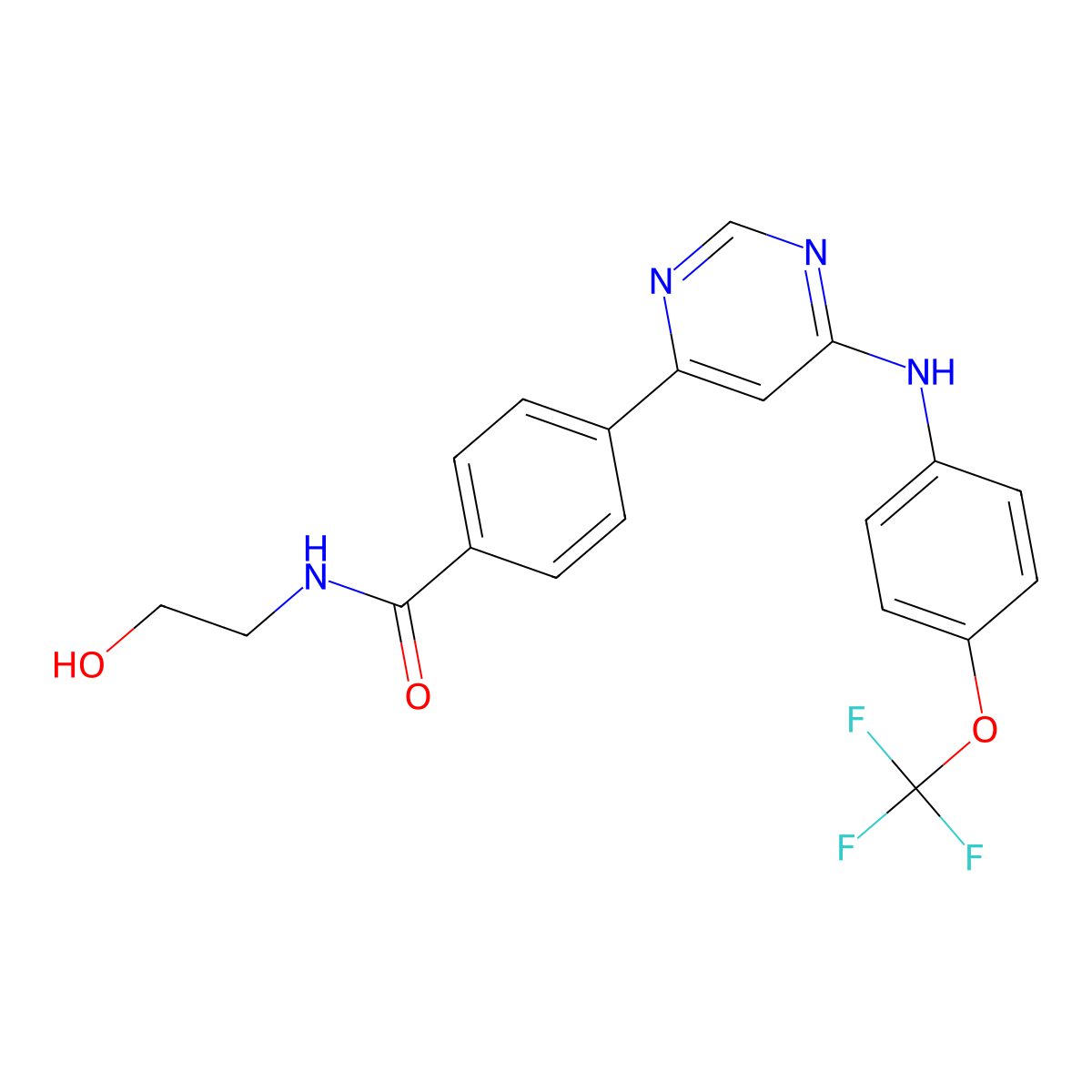 N-(2-Hydroxyethyl)-4-(6-((4-(trifluoromethoxy)phenyl)amino)pyrimidin-4-yl)benzamide molecular structure, CAS 778274-97-8
