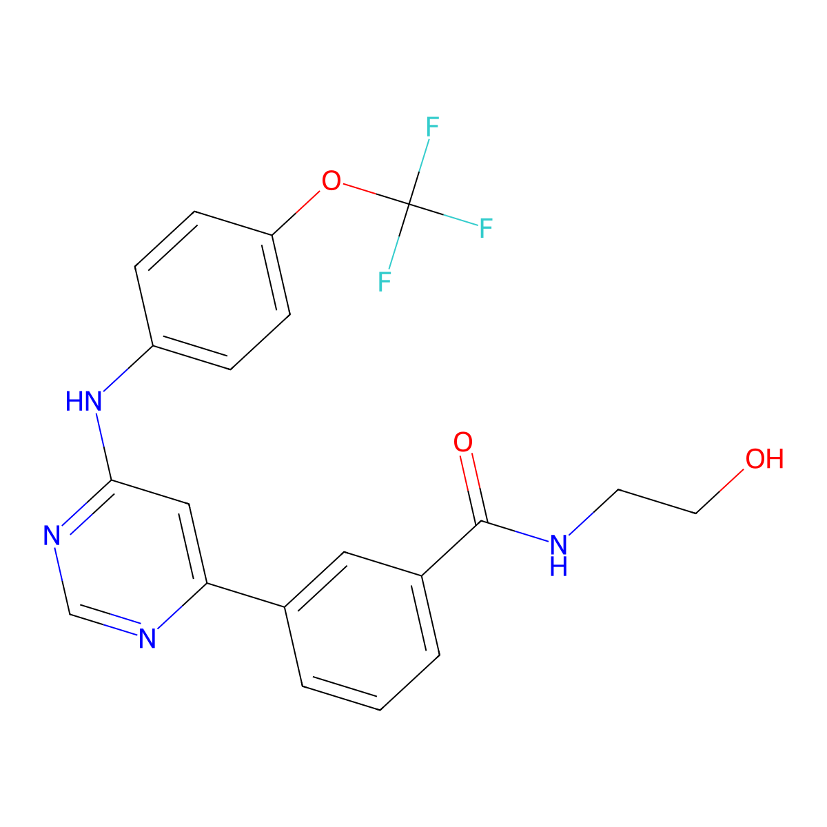 N-(2-hydroxyethyl)-3-(6-((4-(trifluoromethoxy)phenyl)amino)-4-pyrimidinyl)benzamide molecular structure, CAS 778277-15-9