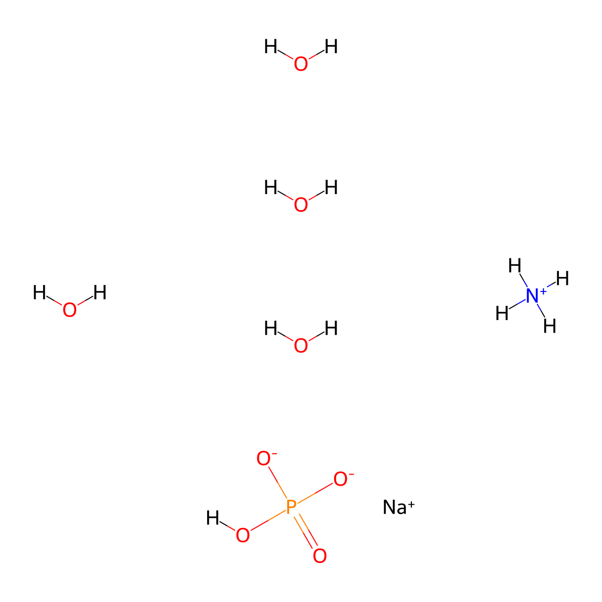 Ammonium sodium phosphate tetrahydrate molecular structure, CAS 7783-13-3