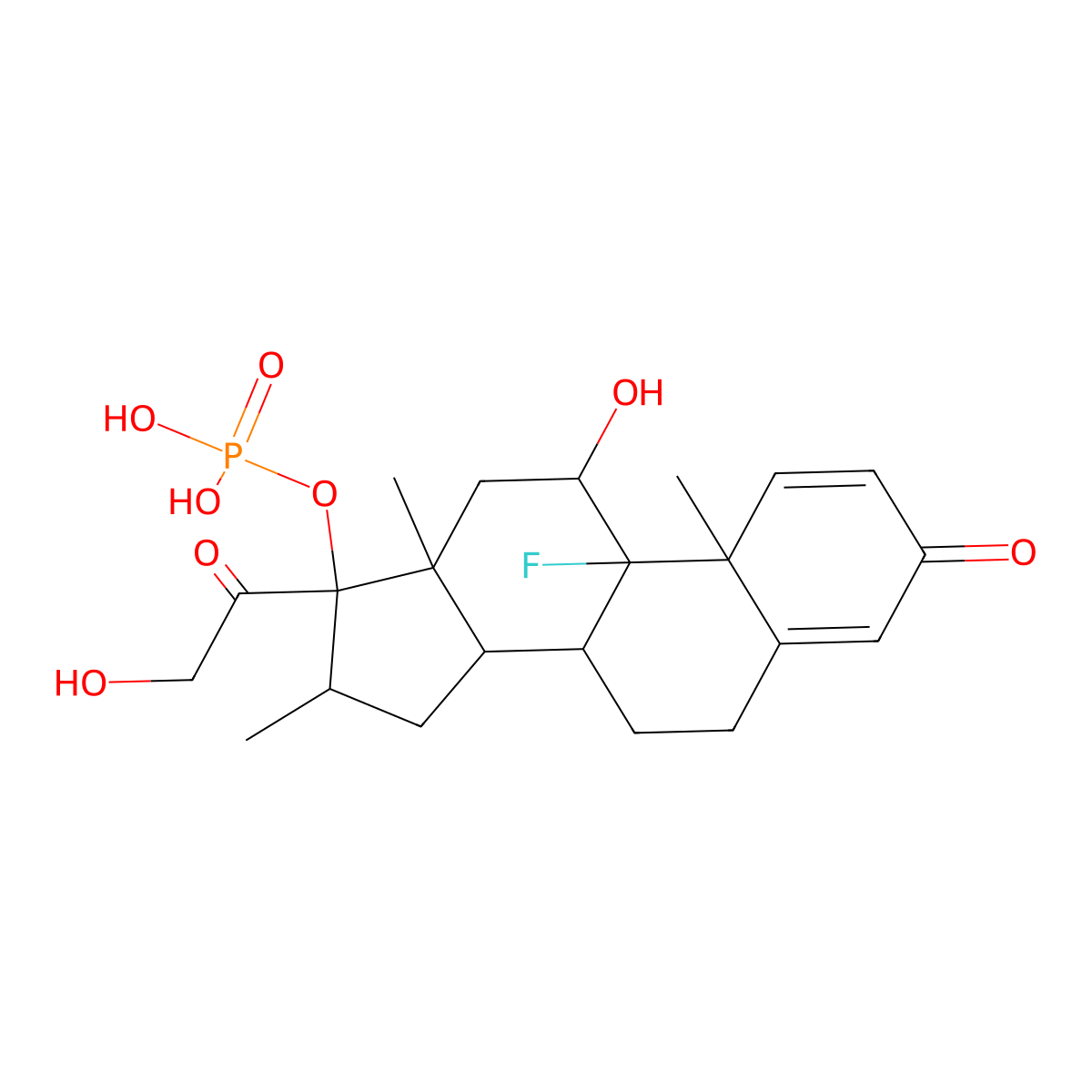 9-Fluoro-11beta,21-dihydroxy-16alpha-methyl-3,20-dioxopregna-1,4-dien-17-yl dihydrogen phosphate molecular structure, CAS 77832-30-5