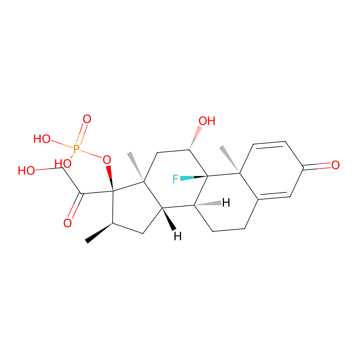 9-Fluoro-11beta,21-dihydroxy-16alpha-methyl-3,20-dioxopregna-1,4-dien-17-yl dihydrogen phosphate molecular structure, CAS 77832-30-5