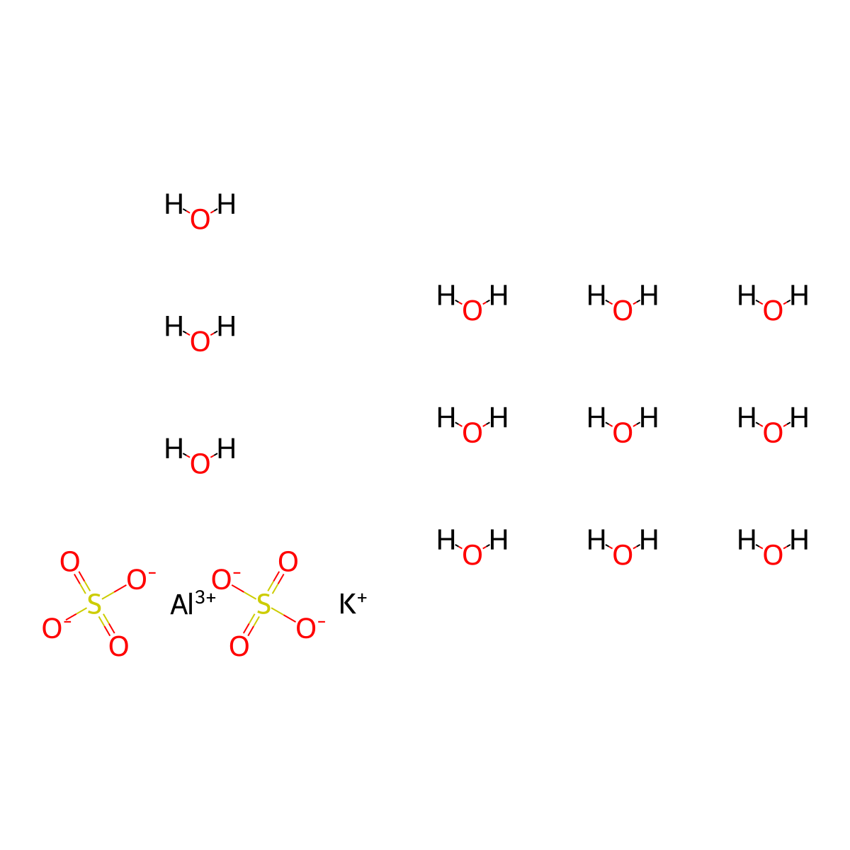 Aluminum potassium sulfate dodecahydrate molecular structure, CAS 7784-24-9