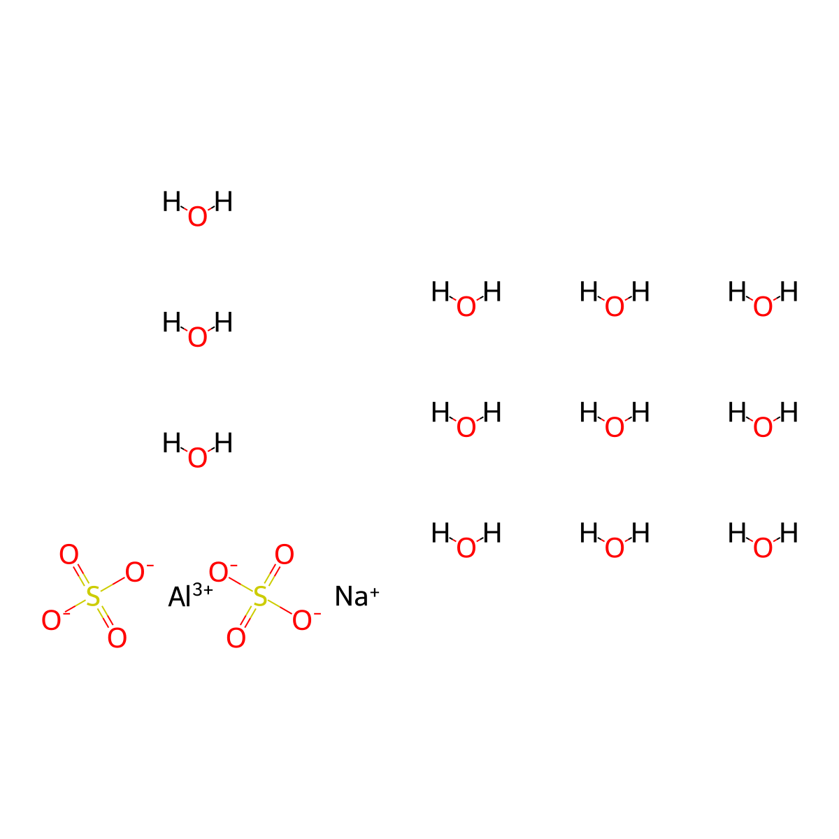 Aluminum sodium sulfate dodecahydrate molecular structure, CAS 7784-28-3