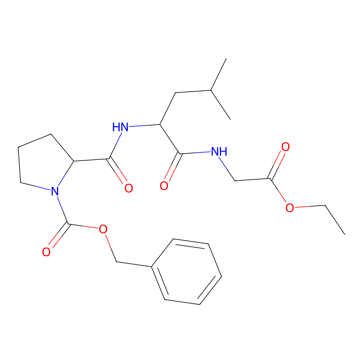 (S)-Benzyl 2-(((S)-1-((2-ethoxy-2-oxoethyl)amino)-4-methyl-1-oxopentan-2-yl)carbamoyl)pyrrolidine-1-carboxylate molecular structure, CAS 7784-82-9