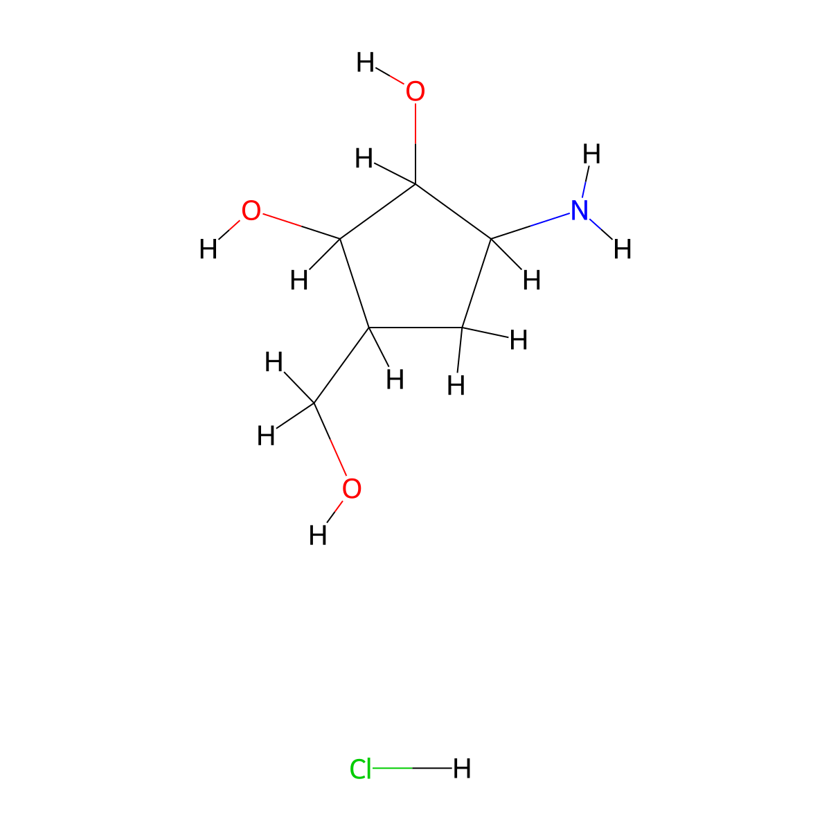 (1R,2S,3R,4R)-2,3-Dihydroxy-4-(hydroxymethyl)-1-aminocyclopentane hydrochloride molecular structure, CAS 77841-56-6
