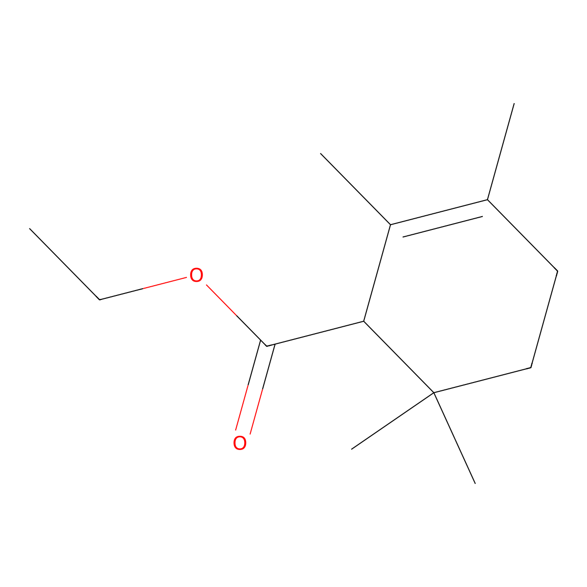 Ethyl 2,3,6,6-tetramethylcyclohex-2-ene-1-carboxylate molecular structure, CAS 77851-07-1
