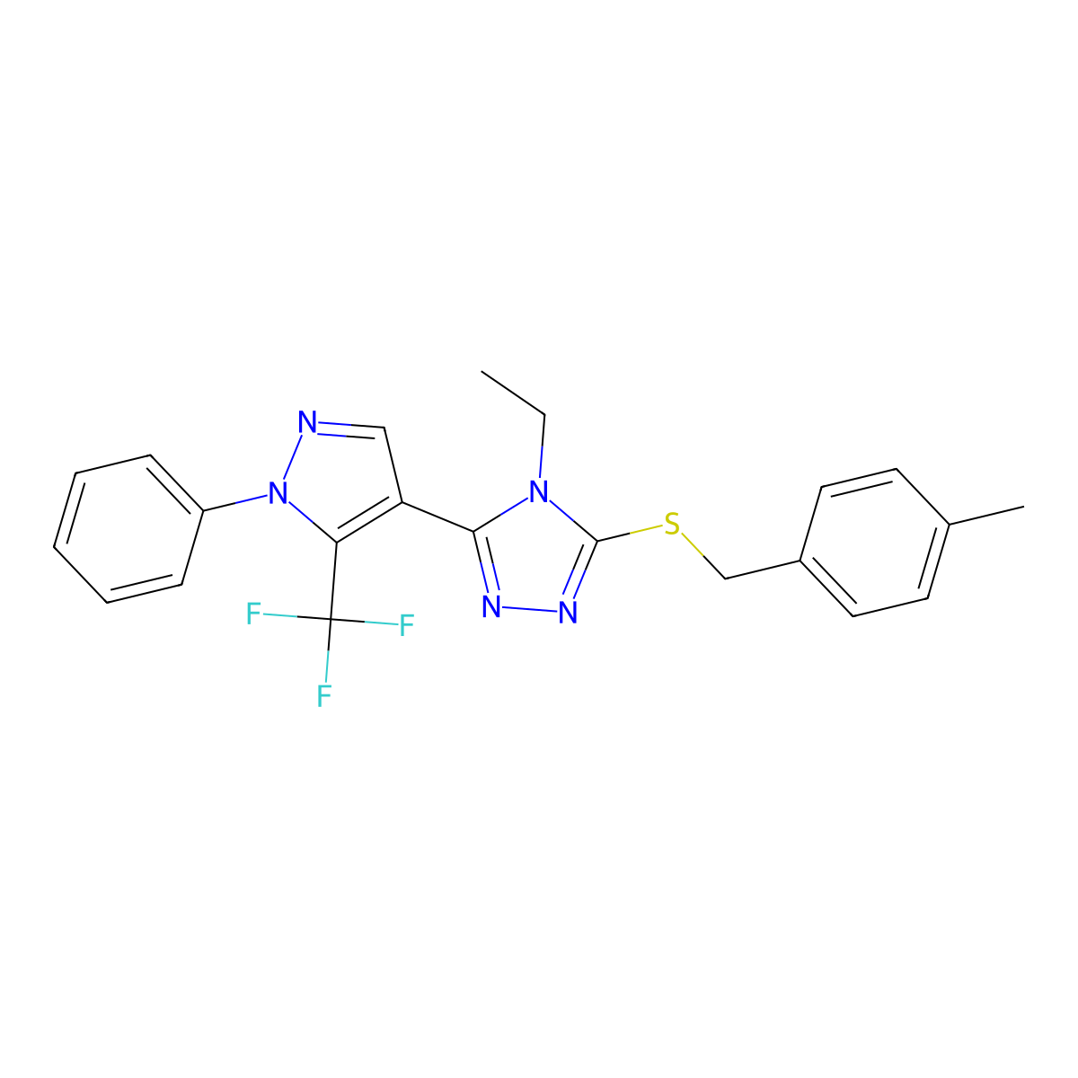 4-ethyl-3-[(4-methylbenzyl)sulfanyl]-5-[1-phenyl-5-(trifluoromethyl)-1H-pyrazol-4-yl]-4H-1,2,4-triazole molecular structure, CAS 778579-04-7
