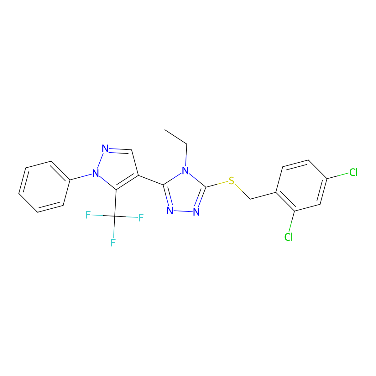 3-[(2,4-Dichlorophenyl)methylsulfanyl]-4-ethyl-5-[1-phenyl-5-(trifluoromethyl)pyrazol-4-yl]-1,2,4-triazole molecular structure, CAS 778579-08-1