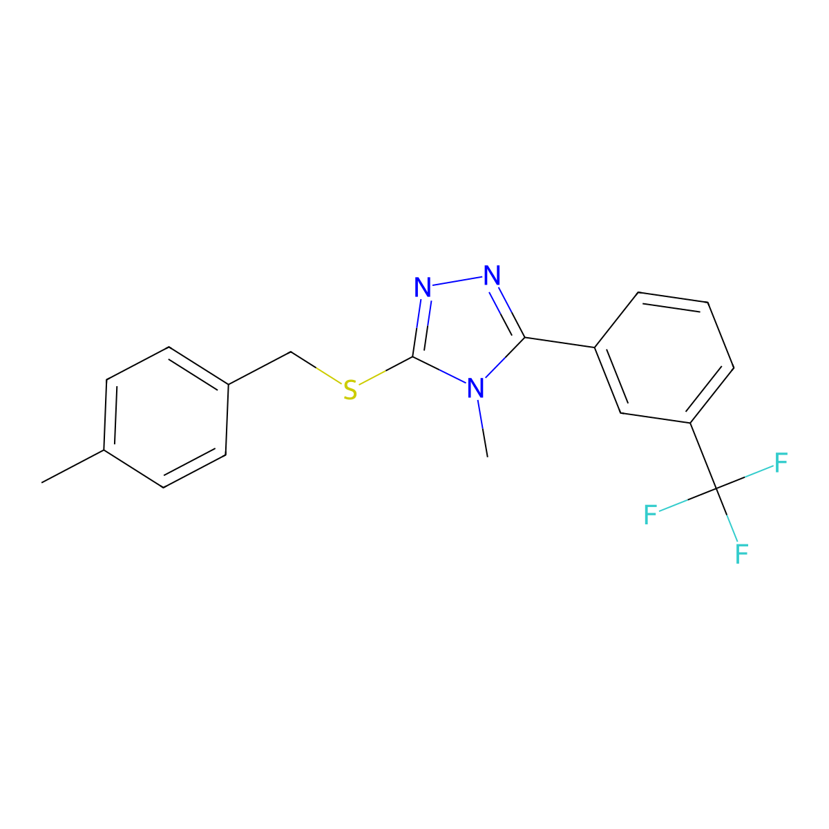 4-Methyl-3-[(4-methylphenyl)methylsulfanyl]-5-[3-(trifluoromethyl)phenyl]-1,2,4-triazole molecular structure, CAS 778589-13-2