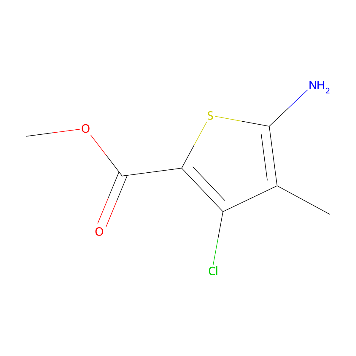Methyl 5-amino-3-chloro-4-methylthiophene-2-carboxylate molecular structure, CAS 778611-10-2