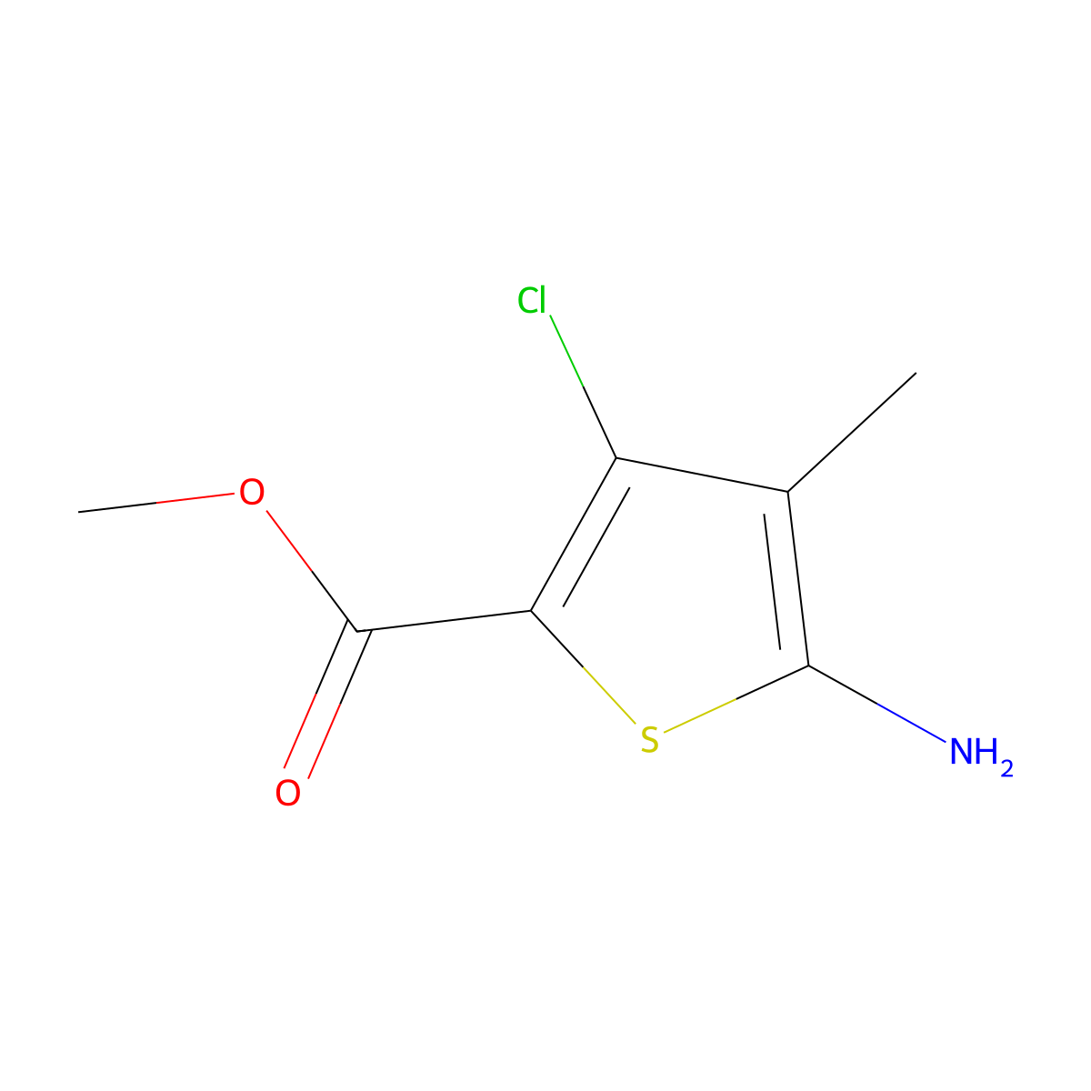 Methyl 5-amino-3-chloro-4-methylthiophene-2-carboxylate molecular structure, CAS 778611-10-2