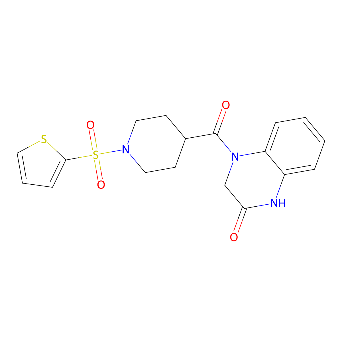 4-[1-(Thiophene-2-sulfonyl)piperidine-4-carbonyl]-1,2,3,4-tetrahydroquinoxalin-2-one molecular structure, CAS 778620-55-6