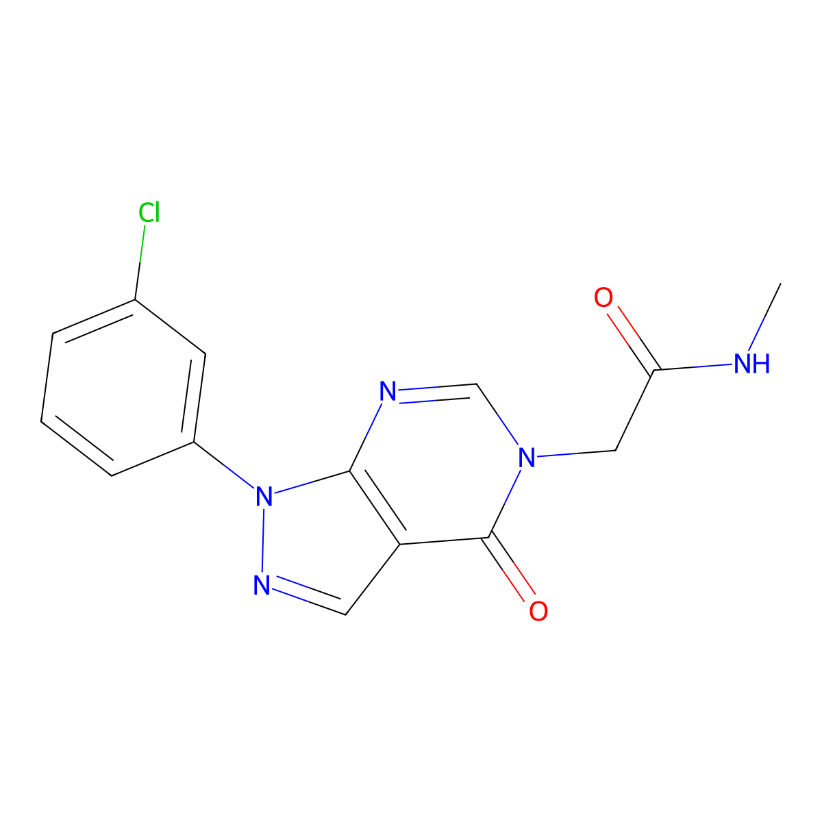 2-[1-(3-chlorophenyl)-4-oxopyrazolo[3,4-d]pyrimidin-5-yl]-N-methylacetamide molecular structure, CAS 778623-11-3
