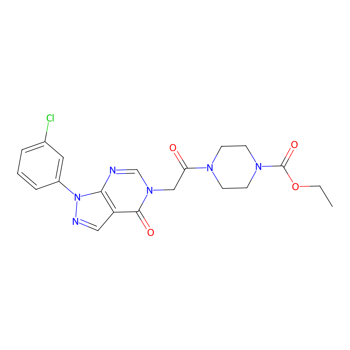 Ethyl 4-[2-[1-(3-chlorophenyl)-4-oxopyrazolo[3,4-d]pyrimidin-5-yl]acetyl]piperazine-1-carboxylate molecular structure, CAS 778623-12-4