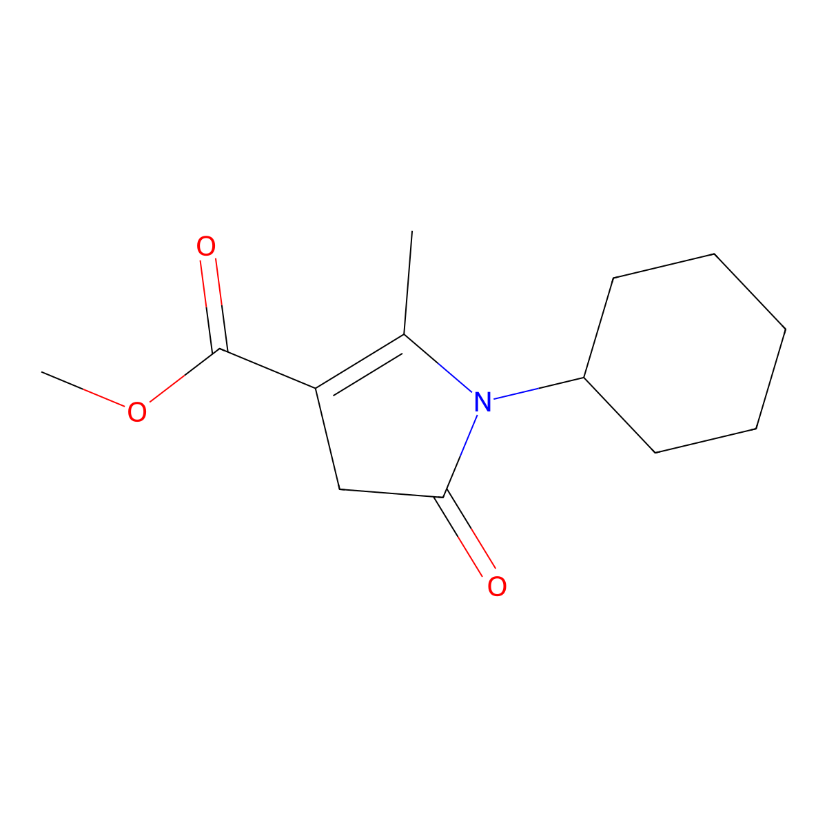 methyl 1-cyclohexyl-2-methyl-5-oxo-4,5-dihydro-1H-pyrrole-3-carboxylate molecular structure, CAS 77867-50-6