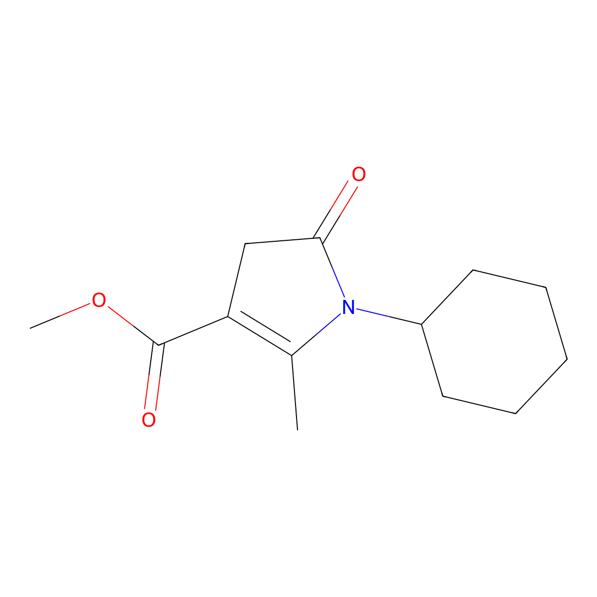 methyl 1-cyclohexyl-2-methyl-5-oxo-4,5-dihydro-1H-pyrrole-3-carboxylate molecular structure, CAS 77867-50-6