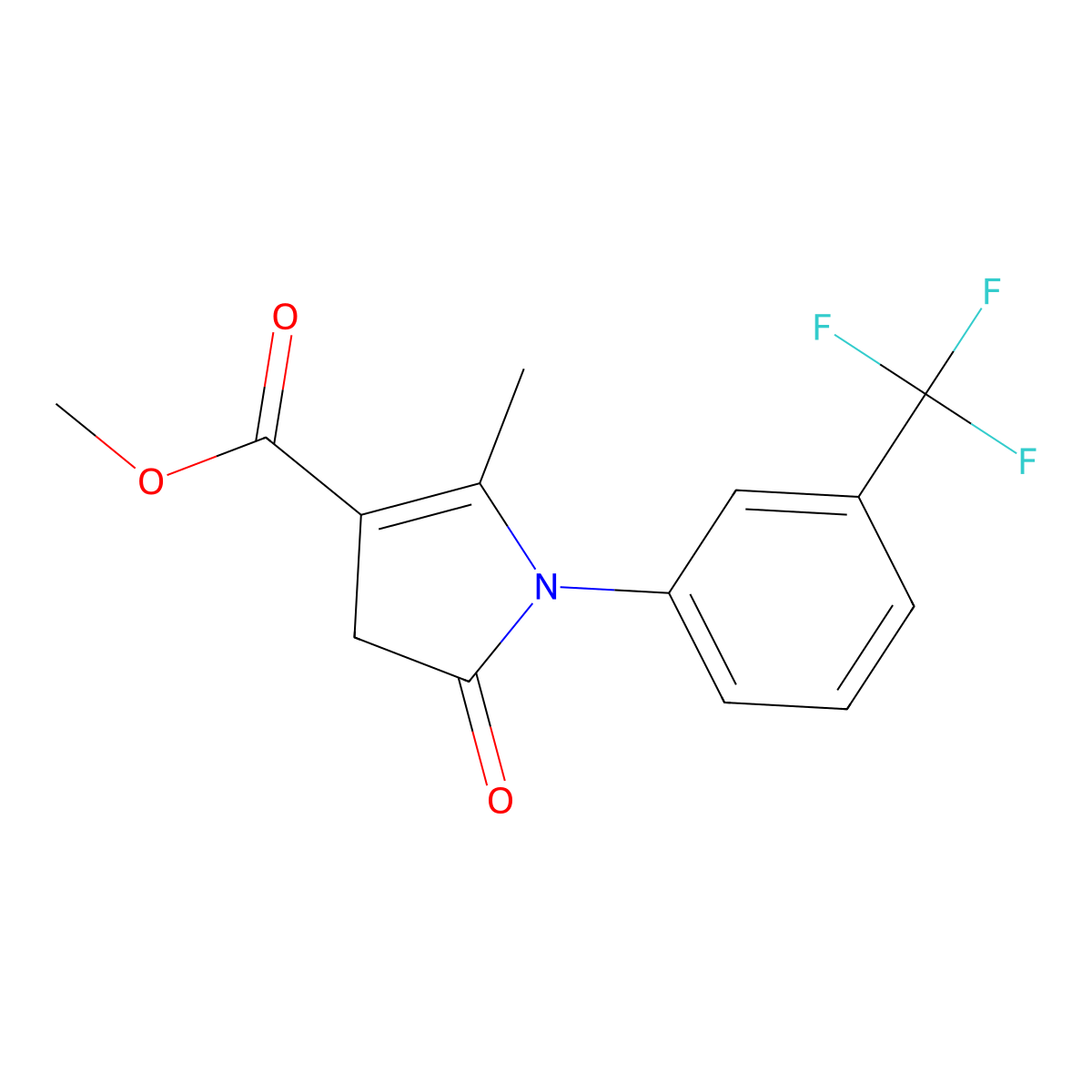 methyl 2-methyl-5-oxo-1-(3-(trifluoromethyl)phenyl)-4,5-dihydro-1H-pyrrole-3-carboxylate molecular structure, CAS 77867-63-1