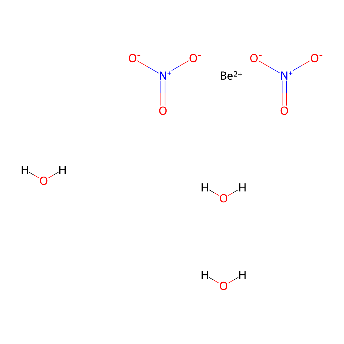 Beryllium nitrate trihydrate molecular structure, CAS 7787-55-5