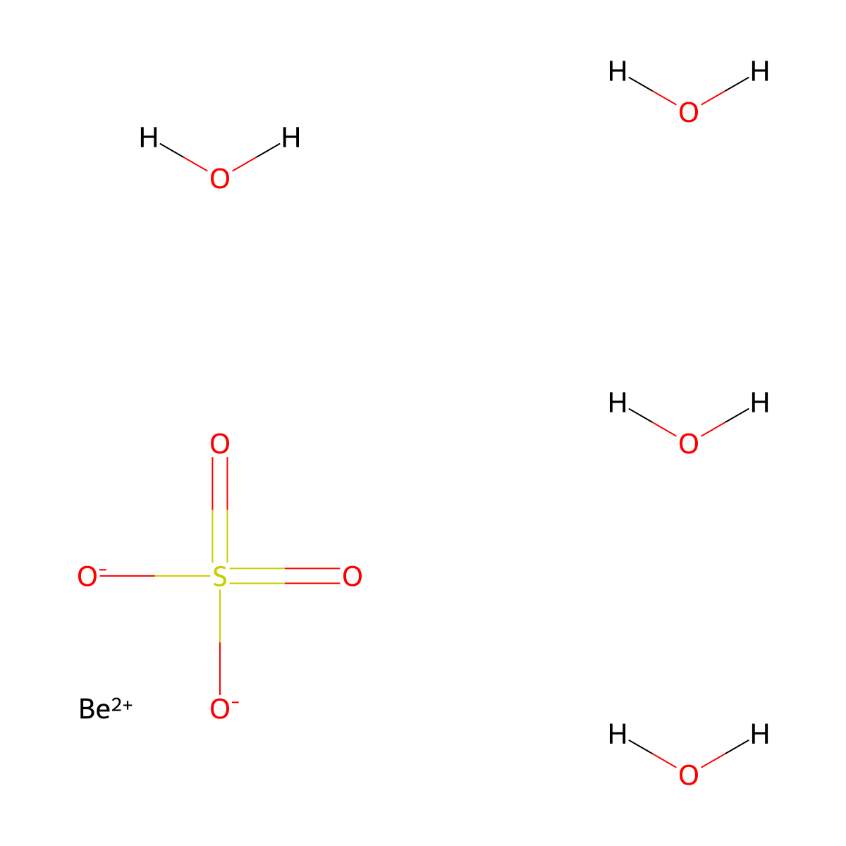 Beryllium sulfate tetrahydrate molecular structure, CAS 7787-56-6
