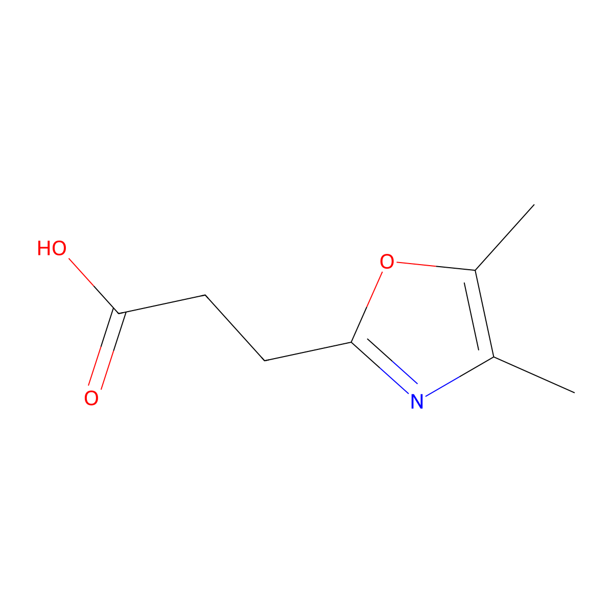 3-(Dimethyl-1,3-oxazol-2-yl)propanoic acid molecular structure, CAS 77876-64-3
